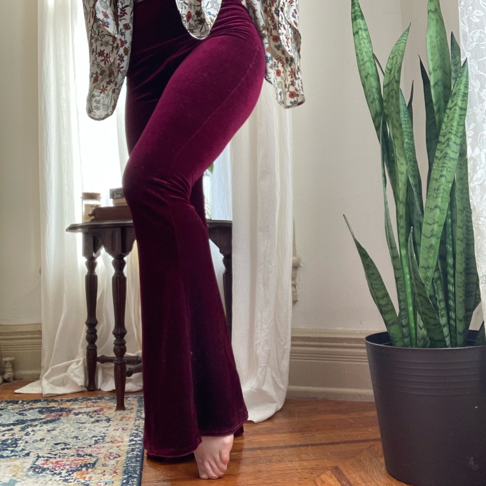 Super cute dark red velvet bell bottoms 🥀